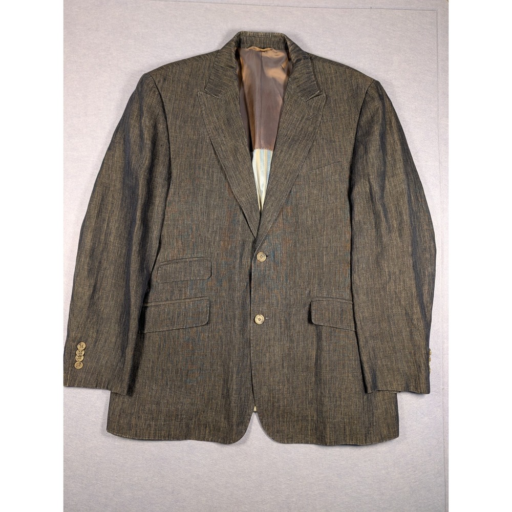 Kroon Sport Coat Mens 40R Copper Grey Pinstripe 100% Linen Connick Blazer EUC